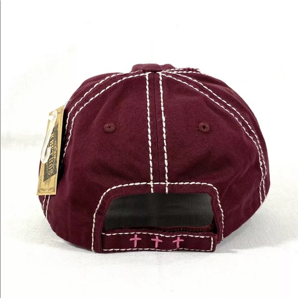 Baseball Cap Dark Red Distressed Hat Vintage Style - Picture 2 of 2